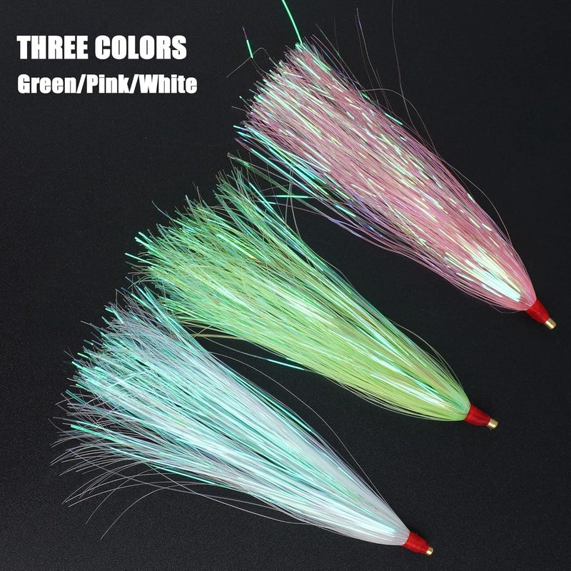 VATEICO Fishing Teasers,Bucktail Teaser Mylar Flash Teaser Tail Rigs Skirts Hair Flounder Fishing Lure Bait Rigs for Saltwater Freshwater - Image 5